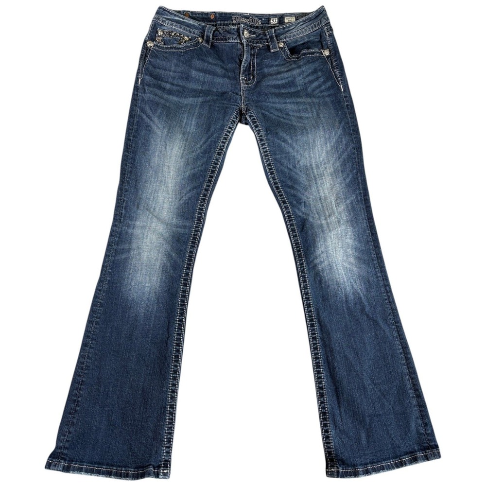 Miss Me Bootcut Jeans Womens 31 Blue Denim Whiskering Y2K Embellished‎ Pockets